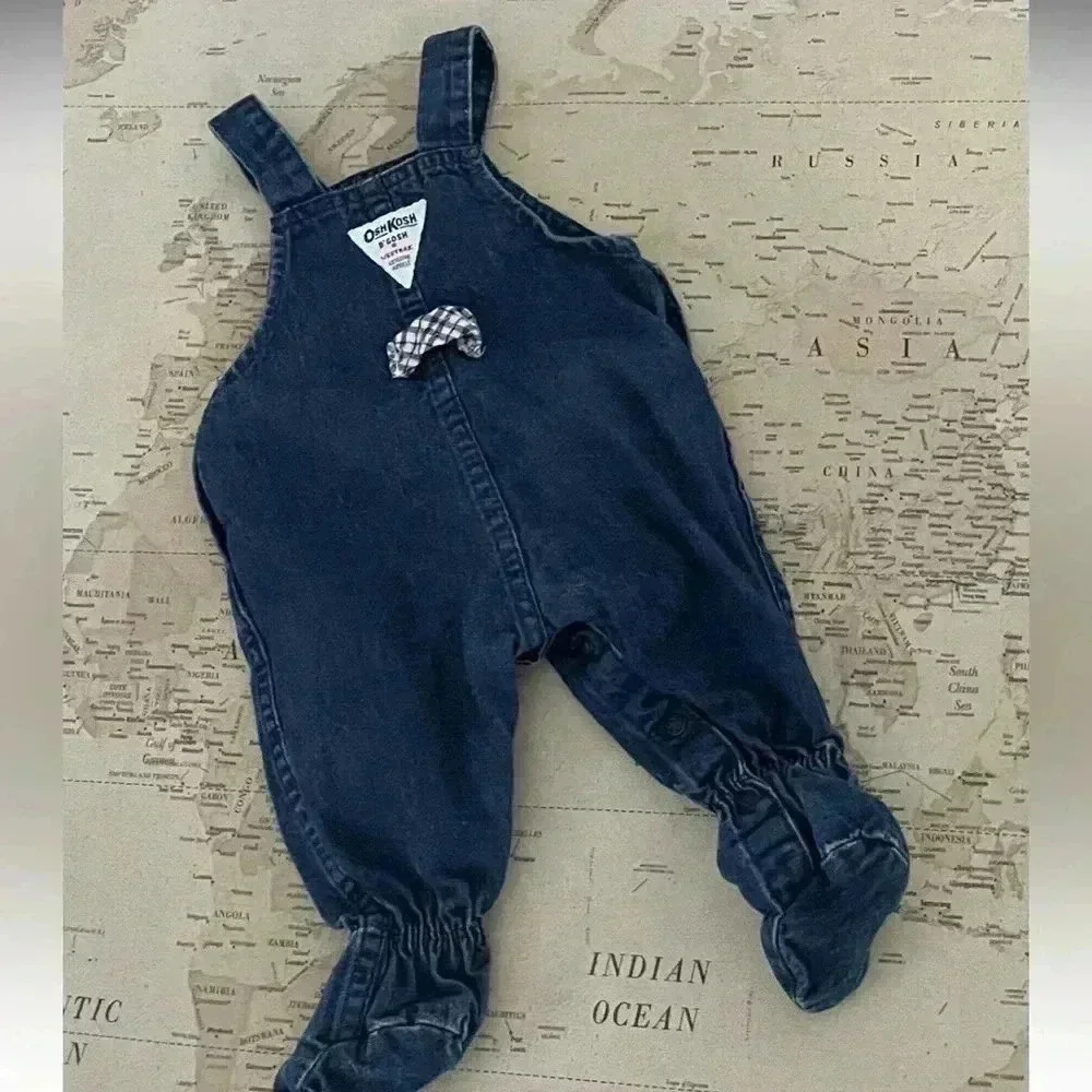 Vintage Oshkosh Overalls Footed Jean Denim Baby Size 3-6 Months USA Made